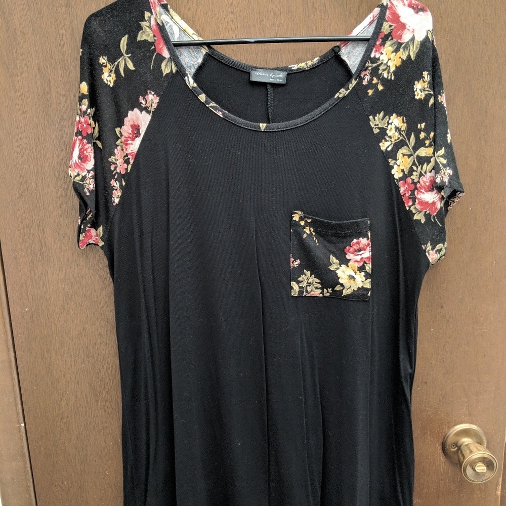 Plus Size Floral Short Sleeve Baseball Tee Size 1X